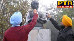 PTB Big Political News punjab ludhiana rowdy elements paint black paint on rajiv gandhi statue in ludhiana 
