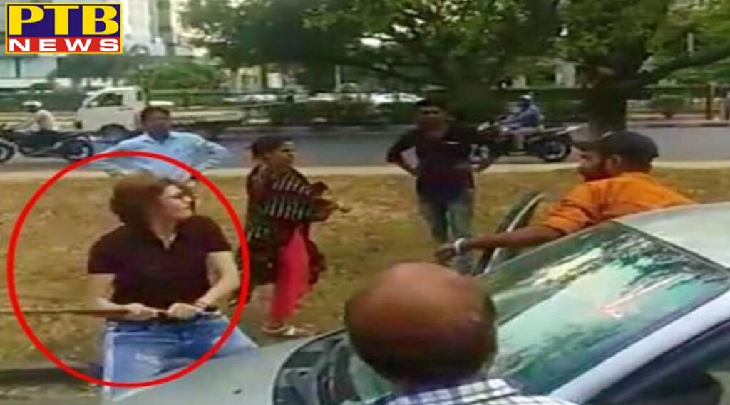 woman attacked man with rod in road rage in chandigarh, video viral