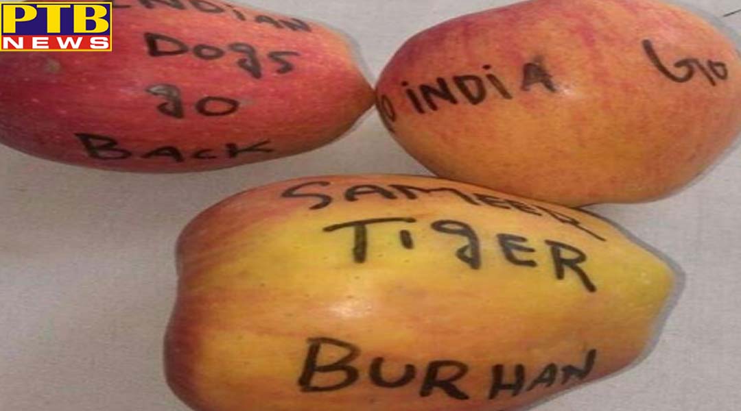 ‘इंडियन डॉग्स गो बैक’ लिखे सेब व आतंकियों के नाम मिले,