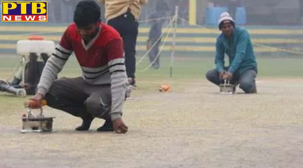 cricket pitch was dry by iron press before bcci cricket match in kanpur