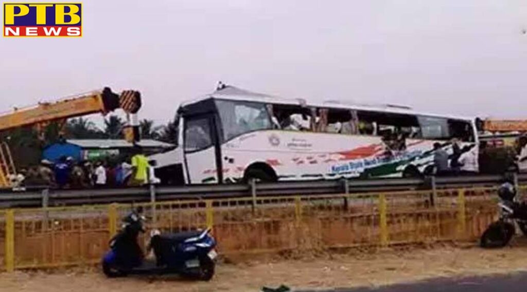 traumatic road accident in tamil nadu bus container collision 19 people dead more than 20 injured
