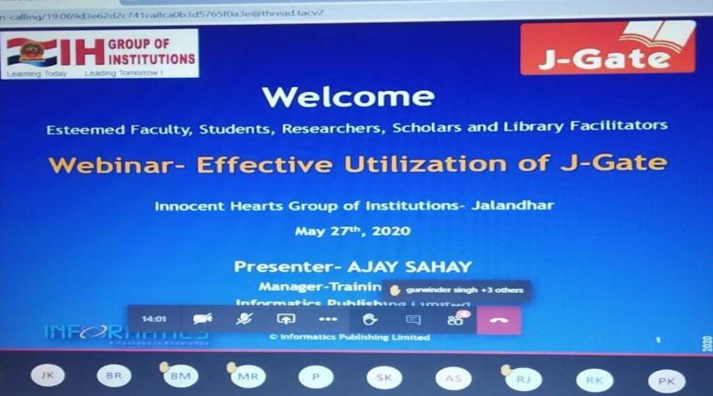 Innocent Hearts Group Organised Online FDP on Effective Utilization of Research Journals