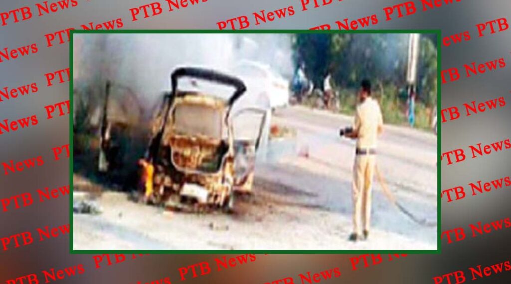 car catches fire at petrol pump in punjab bathinda