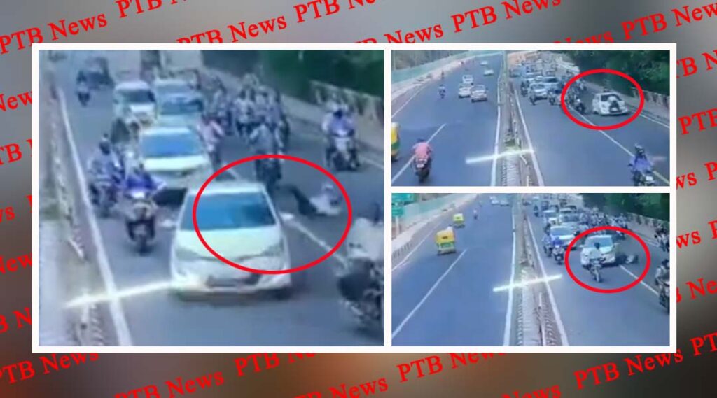 One young man dragged a traffic policeman to the bonnet of a car for 400 meters In the capital Delhi video viral