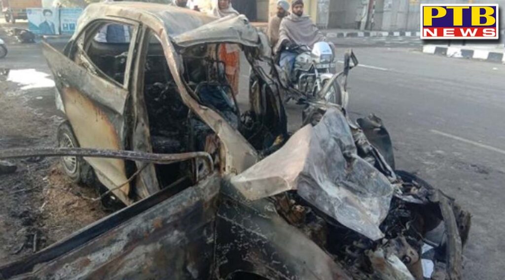 road accident car caught fire after collision with tralla five people burnt alive in sangrur