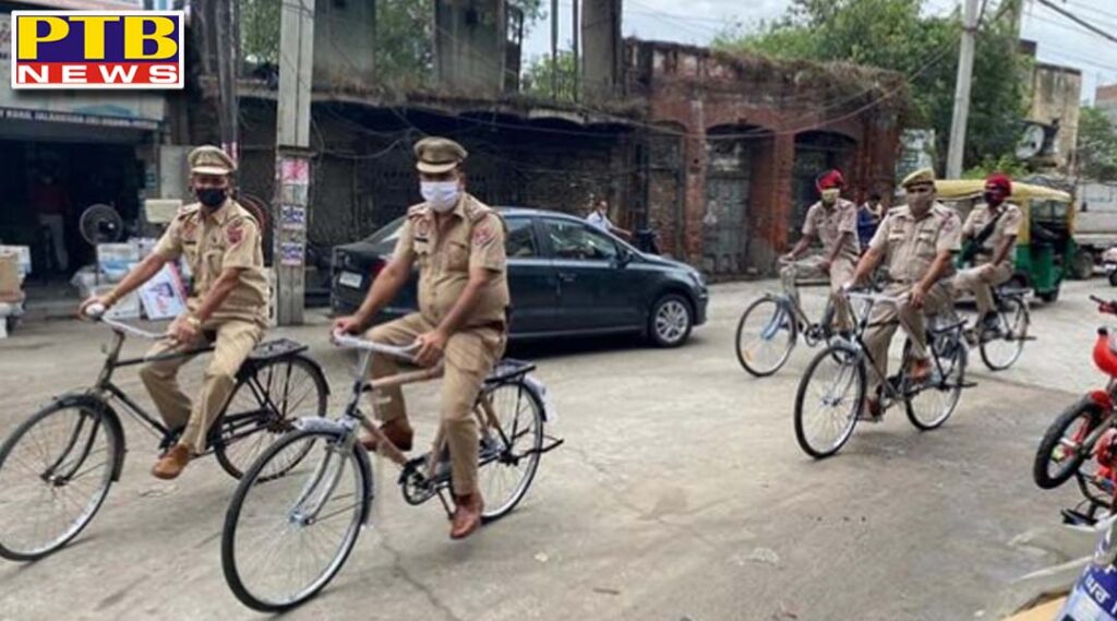 jalandhar polices cycle march for awareness of corona rules appeal for wearing masks and social distance Punjab