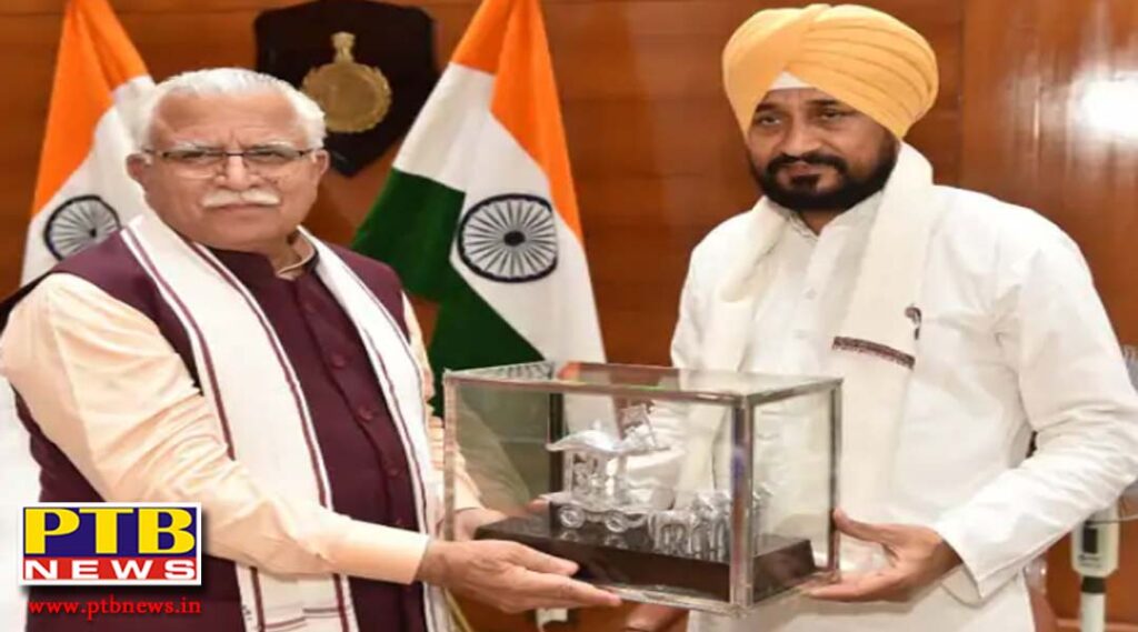 CM Punjab charanjit Singh channi reached haryana secretariat to meet cm manohar lal khattar presented bhagwad gita and krishna arjun rath Haryana