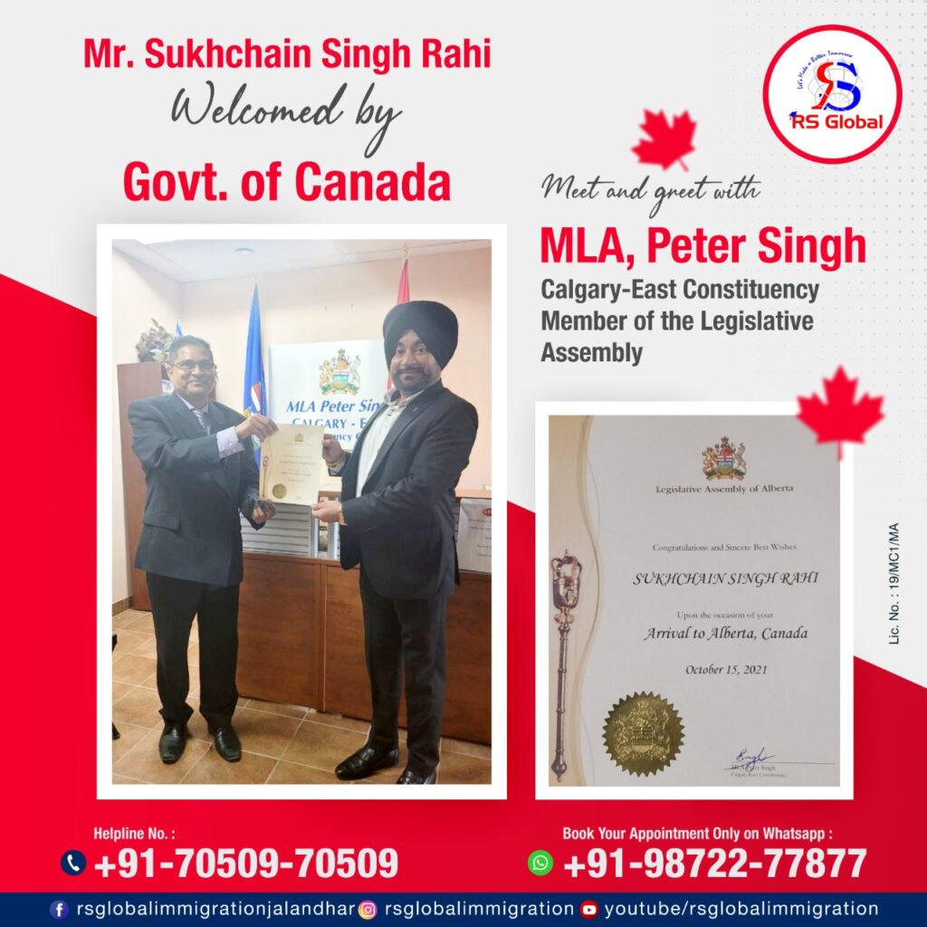 RS Global Immigration Jalandhar's Stunning Entry In Canada After Covid The Government of Canada honored Owner Sukhchain Singh Rahi
