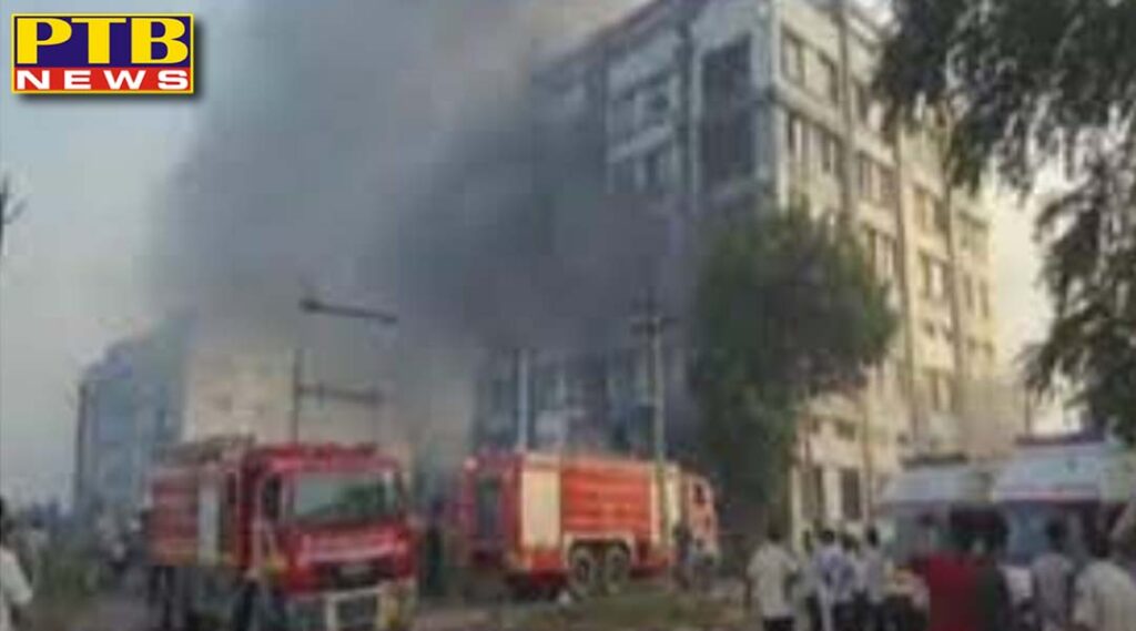 a terrible fire broke out in surats packaging company laborers jumped from a 5 storey building to save their lives two killed