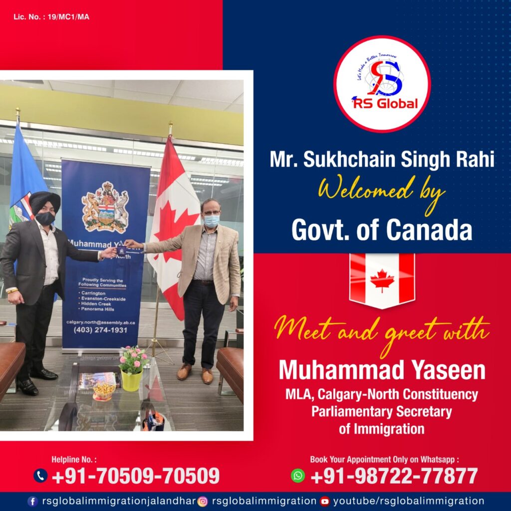 RS Global Immigration Jalandhar's Stunning Entry In Canada After Covid The Government of Canada honored Owner Sukhchain Singh Rahi