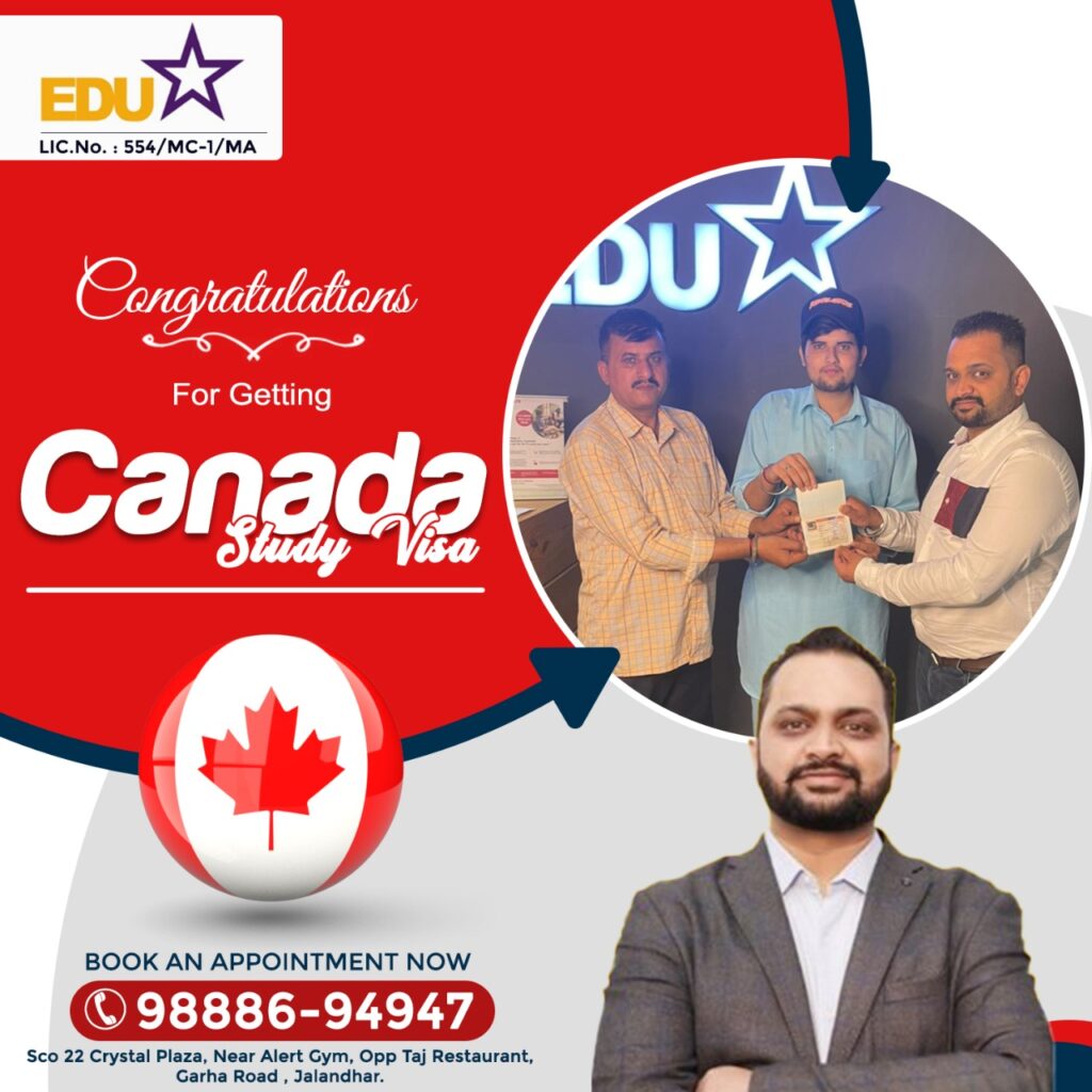 Jalandhar Edustar Immigration Company has fulfilled its promise Sunny Kalia Canada Study Visa after one and a half year Managing Director Swaraj Pal Singh Sidhu