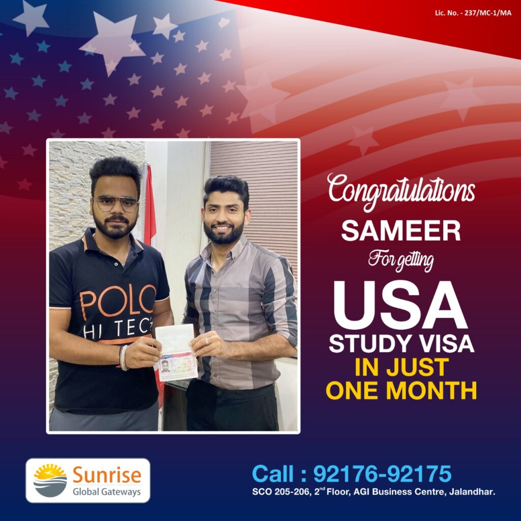 students dream education abroad owner Manik Sharma Sunrise Global Gateway Jalandhar Immigration Punjab USA Study Visa USA Study Visa requirements for indian students 2021 without ielts usa study visa poster usa study visa advertisement usa study visa process