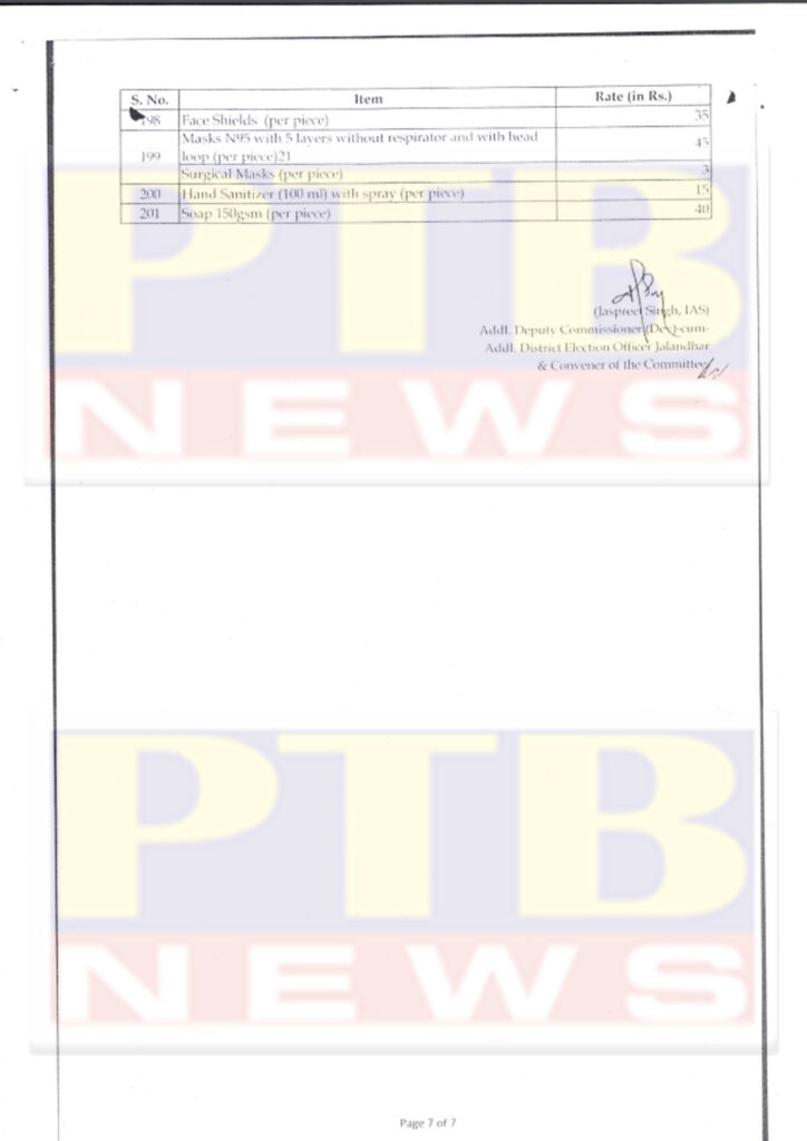 Rates of Various Items To Be Used For Election Expenditure 2022 Jalandhar DC Ghanshyam Thori