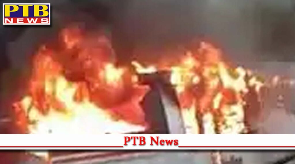 lucknow big accident in up massive fire in roadways bus at rae bareli many scorched india