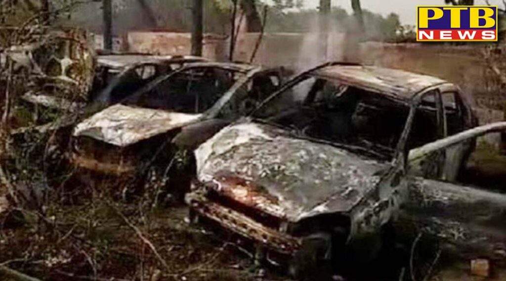 Massive fire in bushes on Jalandhar-Ludhiana highway 7 cars burnt to ashes