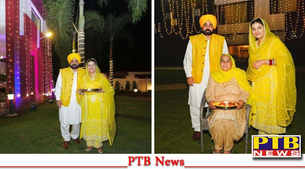 chandigarh punjab cm bhagwant mann celebrated first diwali with wife gurpreet kaur shared pictures on twitter