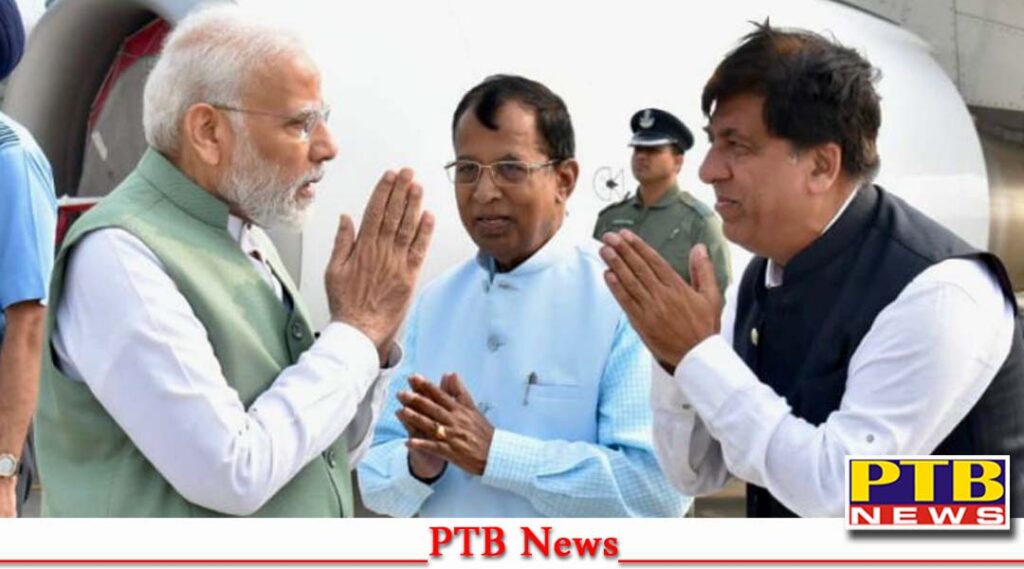pm modi meets dera chief radha swami satsang dera chief will also address 2 rallies in himachal Cabinet Minister Gimpa Chief Secretary VK Janjua DGP Punjab Gaurav Yadav and Lalpura welcomed the Prime Minister Moni