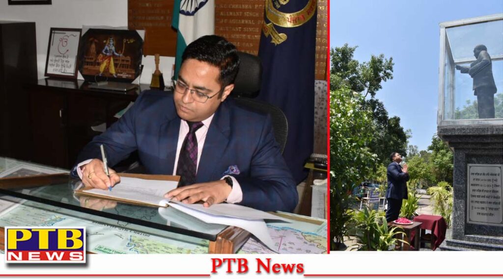 After assuming the post the Deputy Commissioner Dr Babasaheb B R Ambedkars tribute flowers newly appointed Deputy Commissioner of Jalandhar Vishesh Sarangal