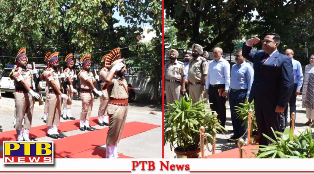 After assuming the post the Deputy Commissioner Dr Babasaheb B R Ambedkars tribute flowers newly appointed Deputy Commissioner of Jalandhar Vishesh Sarangal
