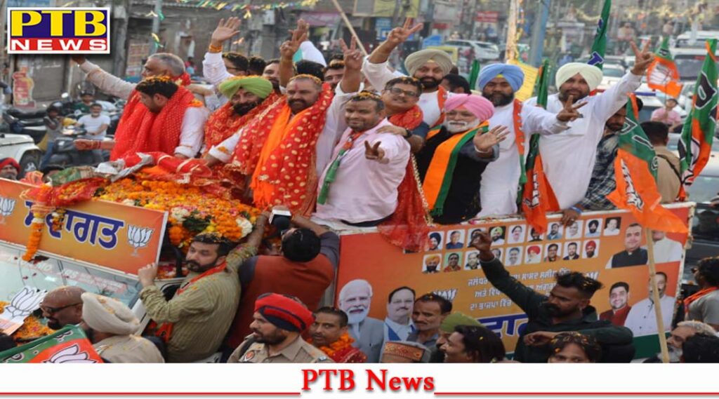 district-bjp-took-out-a-grand-road-show-in-jalandhar-after-mp-sushil-rinku-and-sheetal-angural-joined-the-party