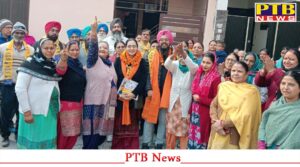 aap-candidate-from-ward-number-5-navdeep-kaur-husband-and-aap-leader-lagandeep-did-door-to-door-campaigning-jalandhar