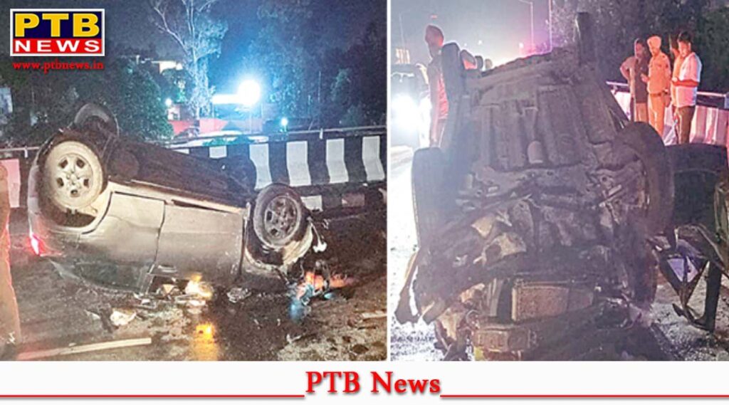jalandhar-one-speeding-car-hit-the-divider-on-the-bus-stand-flyover-then-overturned-the-driver-died-youth-baljeet-chand-on-the-spot