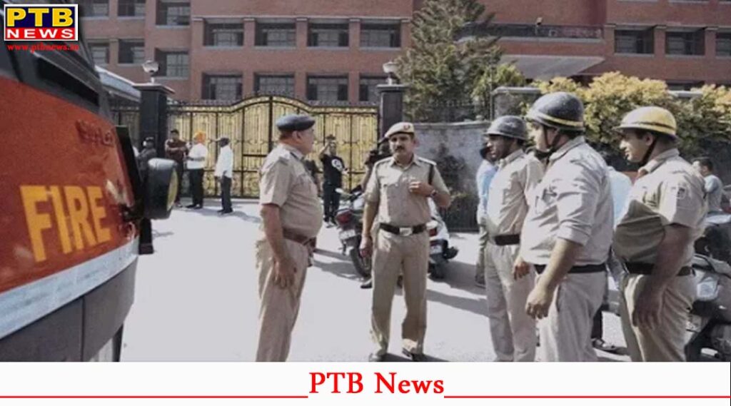 Police and security personnel outside Delhi school after bomb threat alert